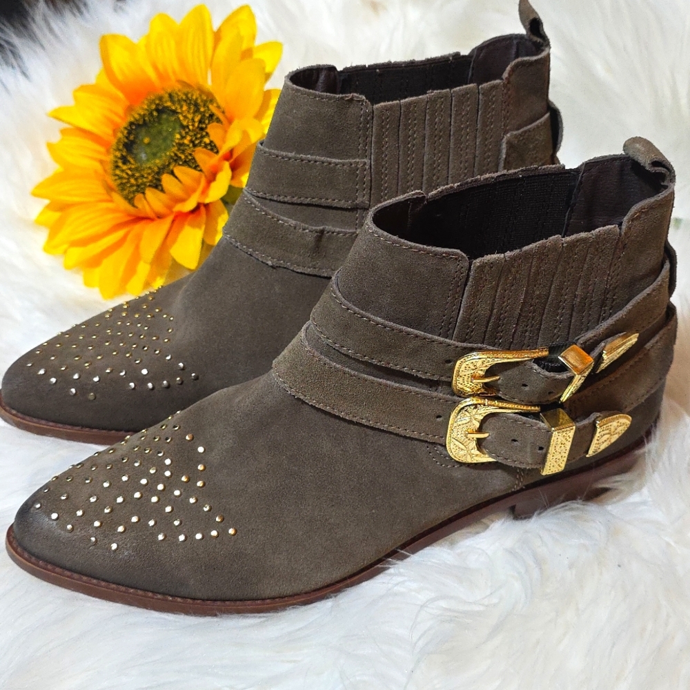 Steve Madden Nann Booties w/ Gold Studs & Buckle